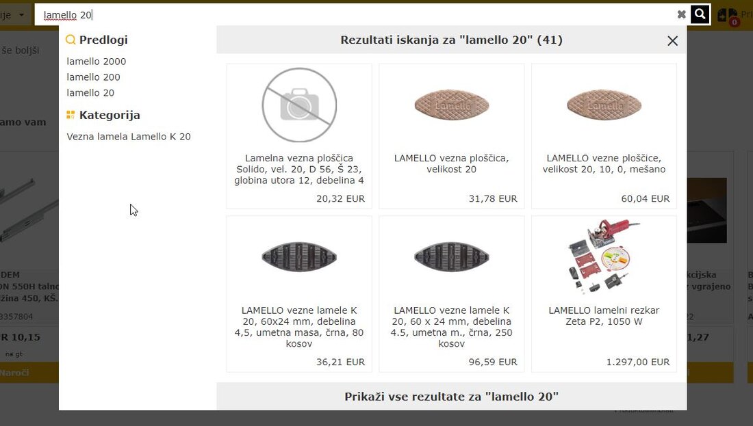 Povezave poleg iskalnih rezultatov najdete ustrezno kategorijo, katere lahko dodatno filtrirate.