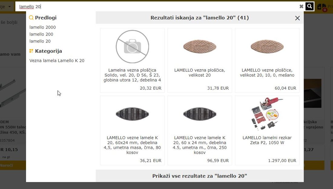 Povezave poleg iskalnih rezultatov najdete ustrezno kategorijo, katere lahko dodatno filtrirate.